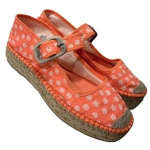 Free People Surfside Daisy Mary Janes Orange Coral Espadrille NEW Size 10/40